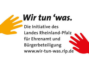 Logo "Wir tun 'was." Die Initiative des Landes Rheinland-Pfalz für Ehrenamt und Bürgerbeteiligung. www.wir-tun-was.rlp.de