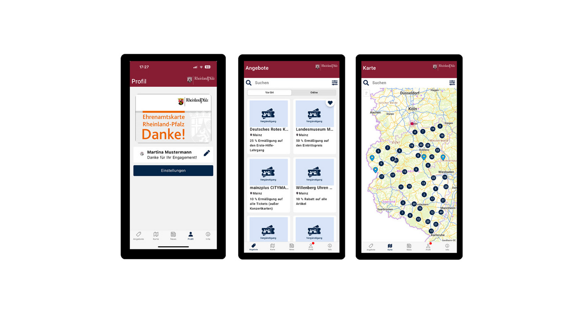 Screenshots der Ehrenamtskarten-App