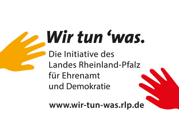 Newsletter Logo "Wir tun 'was." Die Initiative des Landes Rheinland-Pfalz für Ehrenamt und Demokratie. www.wir-tun-was.rlp.de