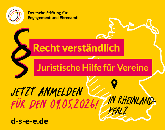 "Recht verständlich – Juristische Hilfe für Vereine" am 9. Mai 2026 im Pfalzbau in Ludwigshafen