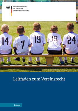 Leitfaden zum Vereinsrecht, Titelbild: Fünf junge Fußballer sitzen mit dem Rücken zum Betrachter auf einer Bank am Spielfeld.